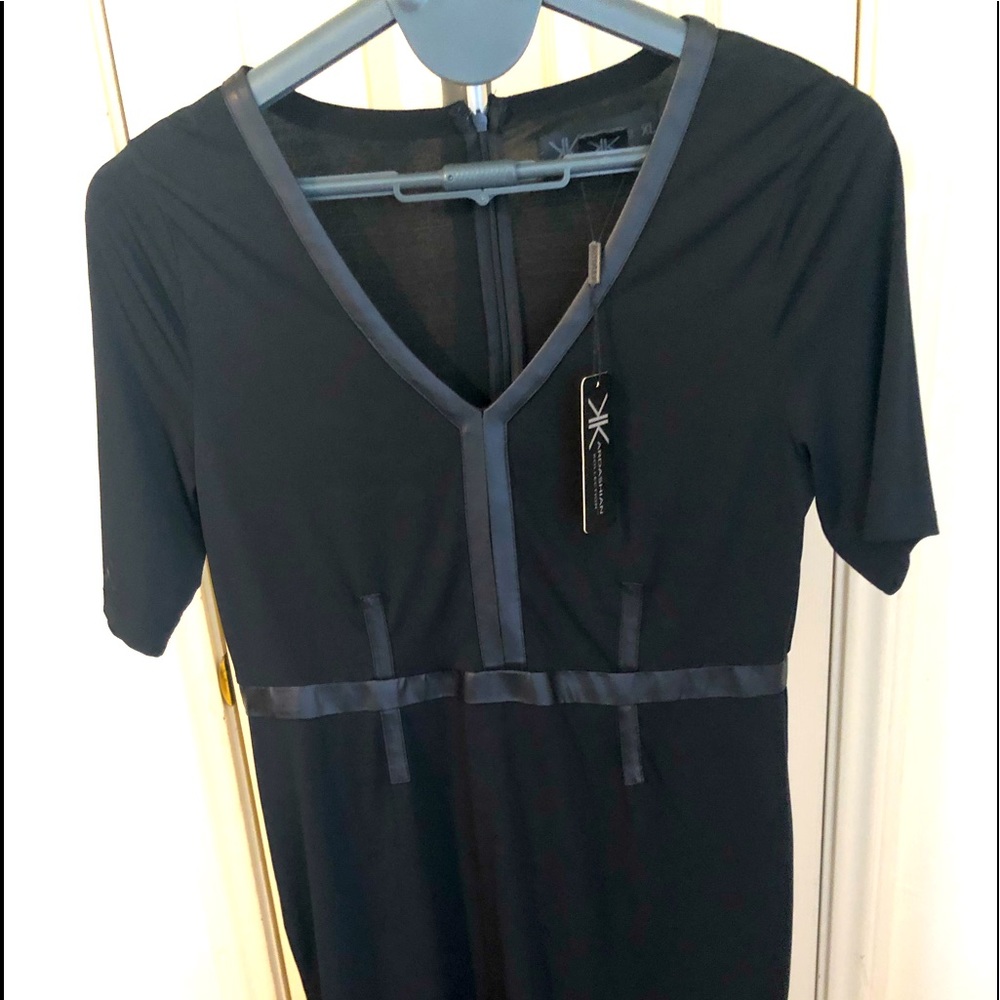 Black Dress w/ Faux Leather Design &Trim